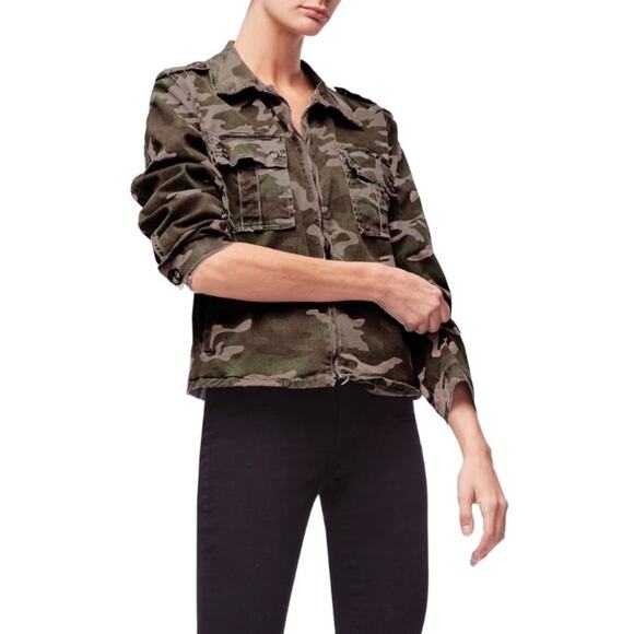 Good American camo denim military jacket stretch zip jean size XL 2/3 16 1X 2 3 - Picture 15 of 15